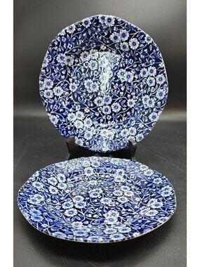 Crownford Calico Blue White Floral Plates Staffordshire England Set of 2 DH3003